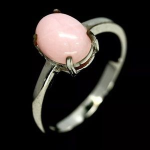 new natural genuine pink oval Cabochon Opal Solitaire .925 sterling silver ring